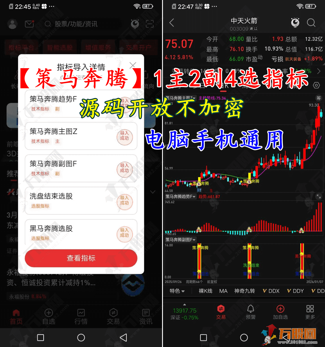 通达信【策马奔腾】1主2副4选指标， 核心功能为识别个股强势突破的买点